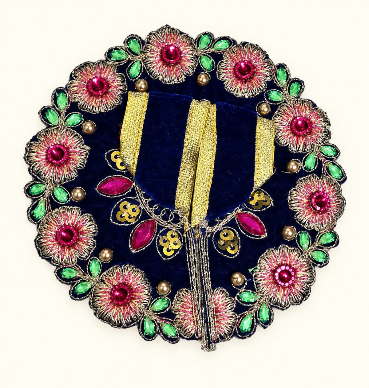 Navy Velvet Poshak — Pink Flower Border