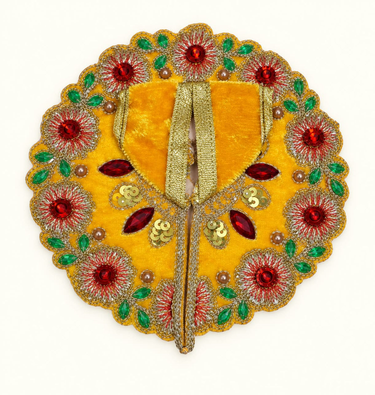 Yellow Velvet Poshak — Red Stone Flower Border