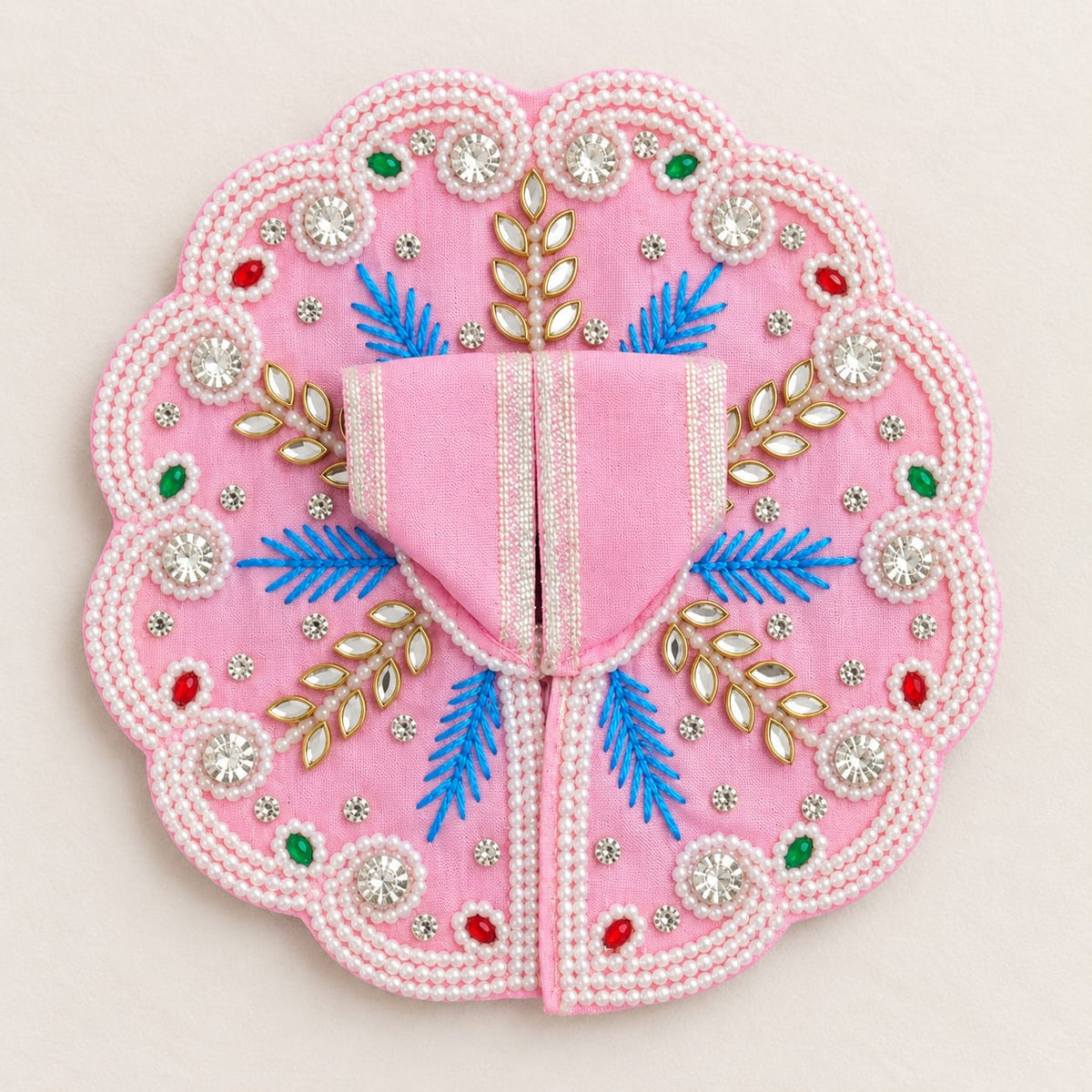 Pink Pearl & Kundan Poshak — Blue Thread Work